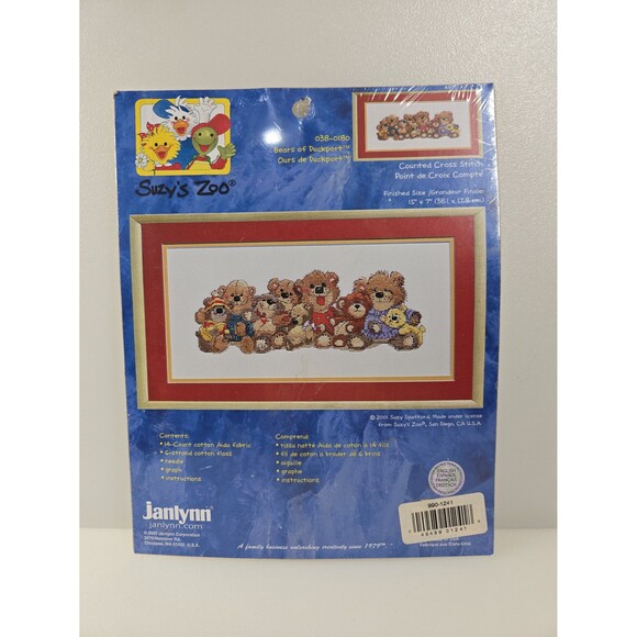 Vintage NEW Janlynn Suzy's Zoo Bears of Duckport Cross Stitch Kit Kids Room 2001 - Picture 1 of 8